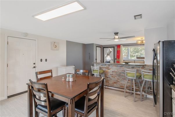 Dining room, Interior, Recessed Lighting, Wood Texture Flooring