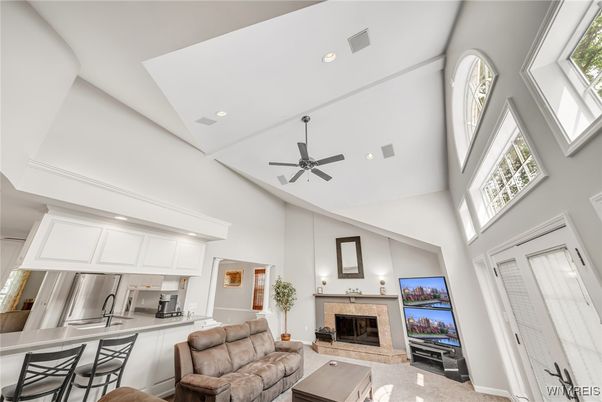 Fireplace, Interior, Kitchen, Living room, Recessed Lighting