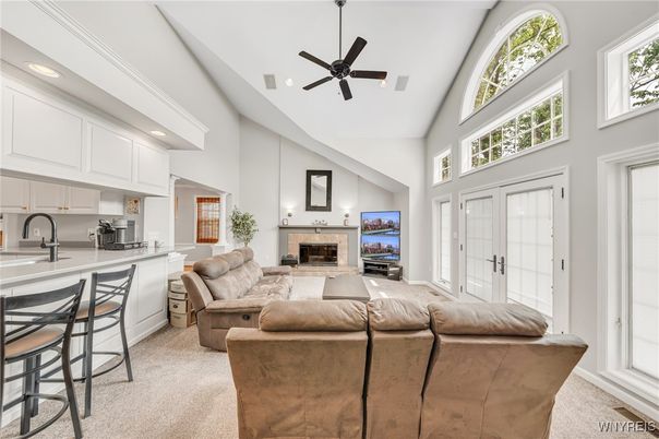 Fireplace, Interior, Kitchen, Living room, Recessed Lighting
