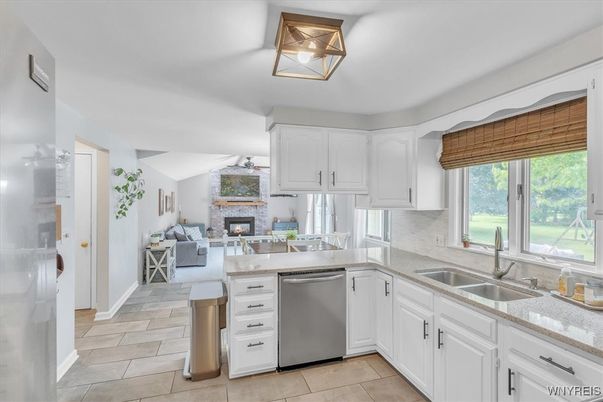 Fireplace, Interior, Kitchen, Living room