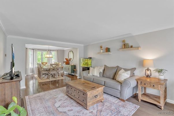 Dining room, Interior, Living room, Pendant Lights, Wood Texture Flooring