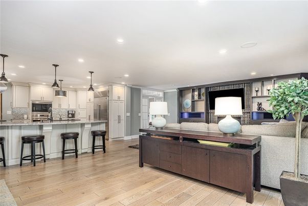 Interior, Kitchen, Living room, Pendant Lights, Recessed Lighting, Stainless Steel Appliances, Wood Texture Flooring