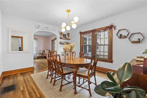 Dining room, Interior, Pendant Lights, Wood Texture Flooring