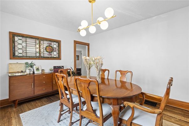 Dining room, Interior, Pendant Lights, Wood Texture Flooring