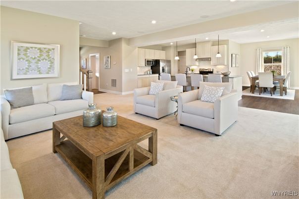 Dining room, Interior, Kitchen, Living room, Pendant Lights, Recessed Lighting, Stainless Steel Appliances, Wood Texture Flooring