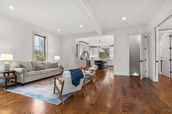 Interior, Kitchen, Living room, Pendant Lights, Recessed Lighting, Wood Texture Flooring