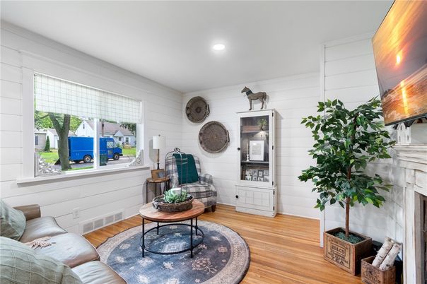 Fireplace, Interior, Recessed Lighting, Wood Texture Flooring