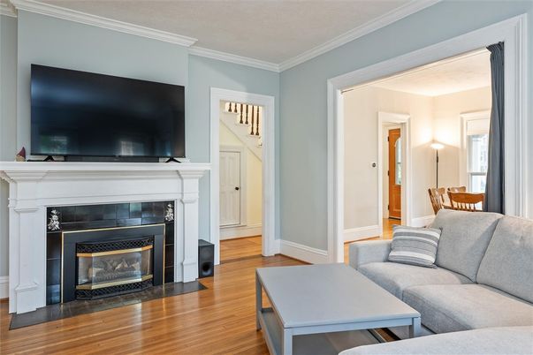 Dining room, Fireplace, Interior, Living room, Wood Texture Flooring