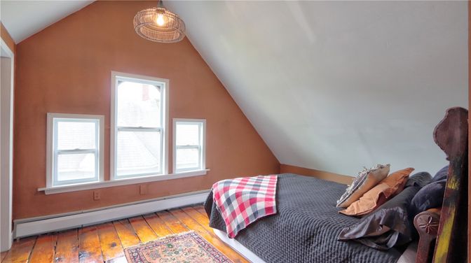 Bedroom, Interior, Pendant Lights, Wood Texture Flooring
