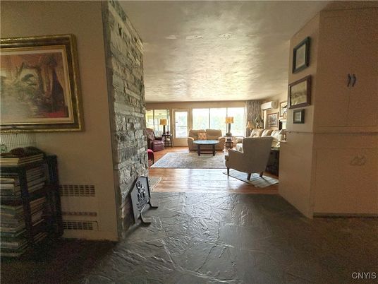 Fireplace, Interior, Living room, Stone Walls, Wood Texture Flooring