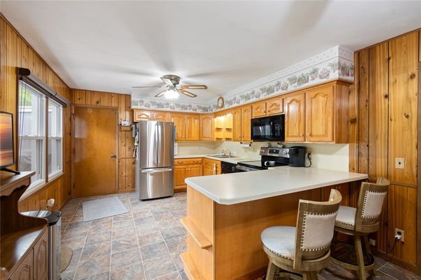 Interior, Kitchen, Stainless Steel Appliances, Wooden Walls