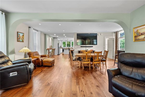 Dining room, Interior, Recessed Lighting, Wood Texture Flooring