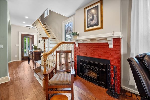Fireplace, Interior, Recessed Lighting, Wood Texture Flooring