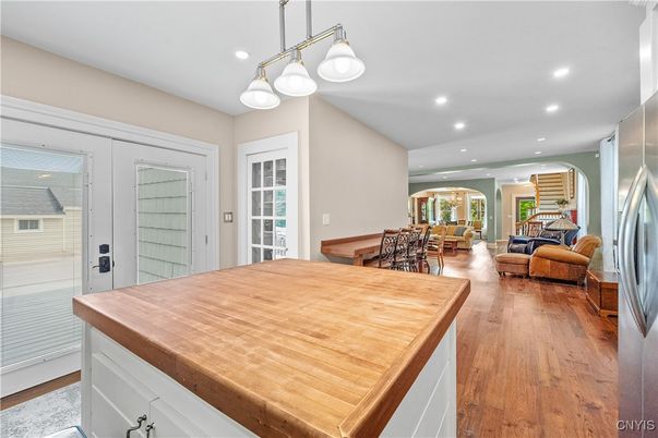 Interior, Kitchen, Living room, Recessed Lighting, Wood Texture Flooring