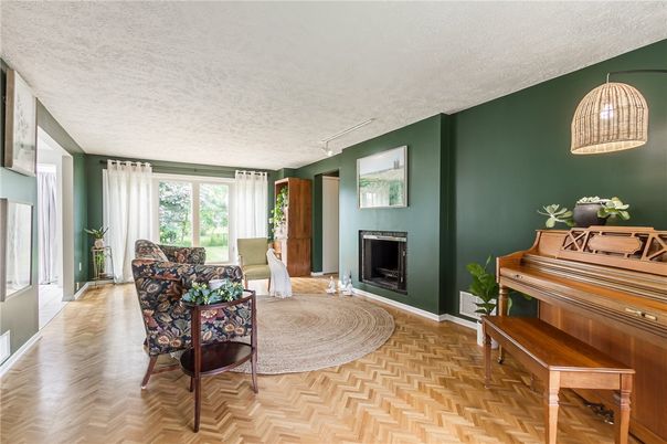 Fireplace, Interior, Living room, Pendant Lights, Piano, Wood Texture Flooring