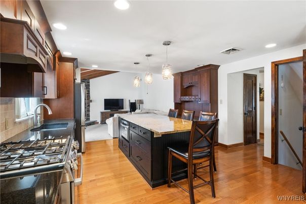 Interior, Kitchen, Pendant Lights, Recessed Lighting, Wood Texture Flooring