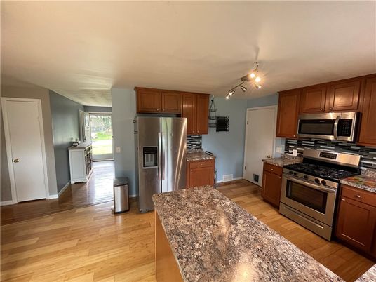 Interior, Kitchen, Stainless Steel Appliances, Wood Texture Flooring