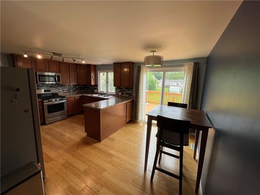 Interior, Kitchen, Stainless Steel Appliances, Wood Texture Flooring