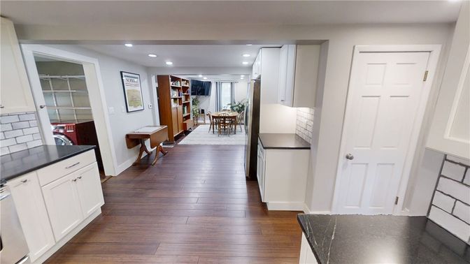 Dining room, Interior, Recessed Lighting, Wood Texture Flooring