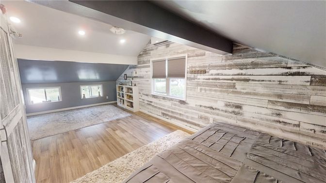 Empty room, Interior, Recessed Lighting, Stone Walls, Wood Texture Flooring, Wooden Walls