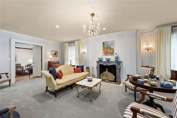 Chandelier, Fireplace, Interior, Living room, Recessed Lighting