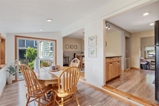 Dining room, Interior, Recessed Lighting, Wood Texture Flooring