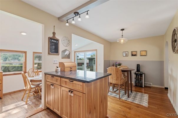 Dining room, Interior, Recessed Lighting, Wood Texture Flooring