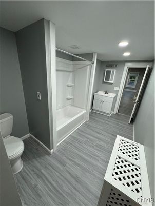 Bathroom, Interior, Recessed Lighting, Wood Texture Flooring