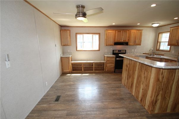 Interior, Kitchen, Recessed Lighting, Wood Texture Flooring