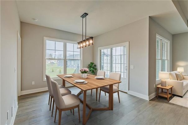 Dining room, Interior, Pendant Lights, Wood Texture Flooring
