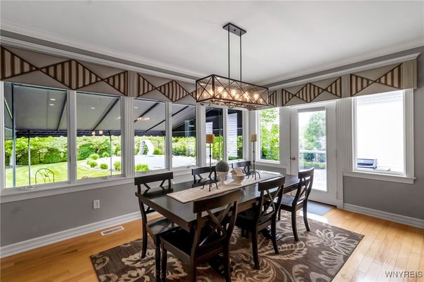 Chandelier, Dining room, Interior, Pendant Lights, Wood Texture Flooring