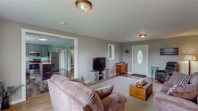 Interior, Kitchen, Living room, Stainless Steel Appliances, Wood Texture Flooring