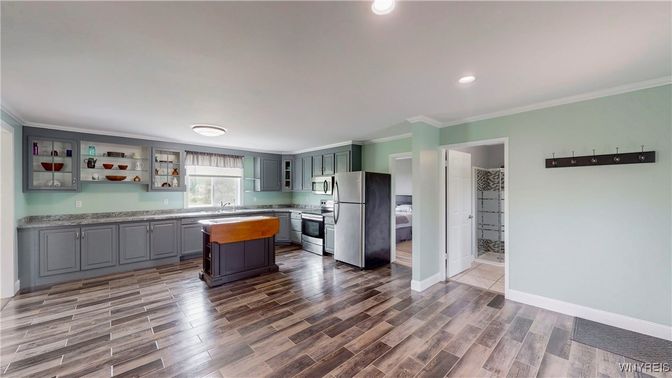 Interior, Kitchen, Recessed Lighting, Wood Texture Flooring
