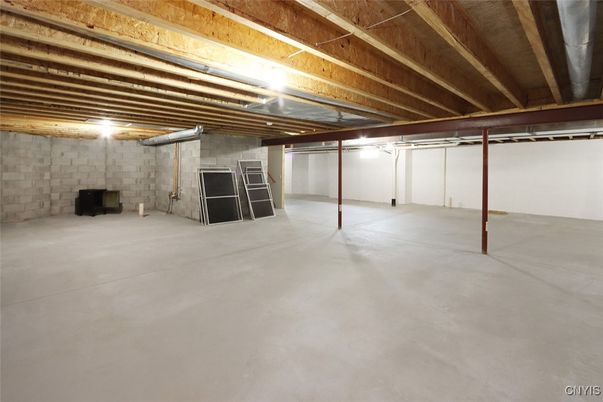 Garage, Interior, Stone Walls, Wooden Beams