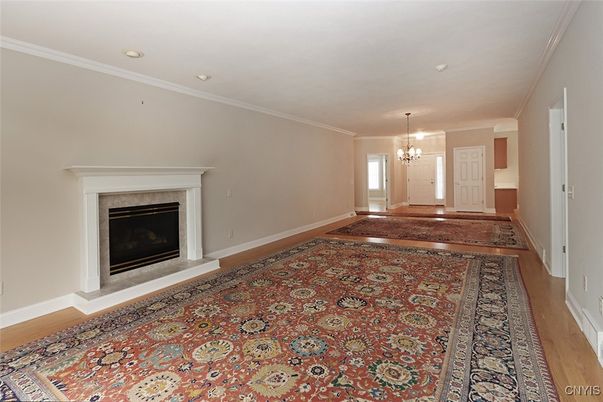 Chandelier, Empty room, Fireplace, Interior, Wood Texture Flooring