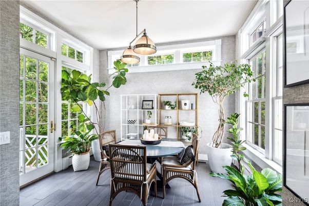Dining room, Interior, Pendant Lights, Wood Texture Flooring