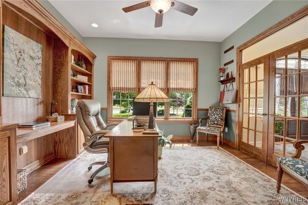 Home Office, Interior, Recessed Lighting, Wood Texture Flooring