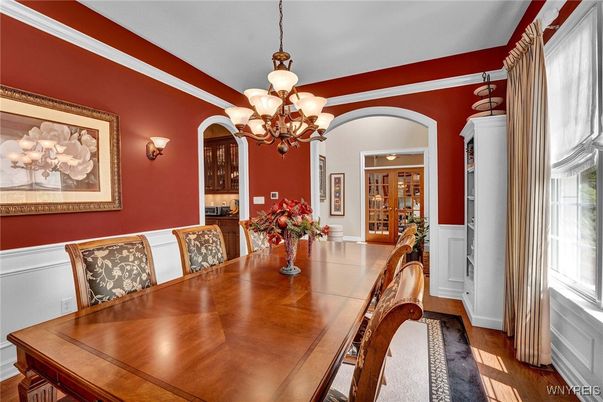 Chandelier, Dining room, Interior, Wood Texture Flooring