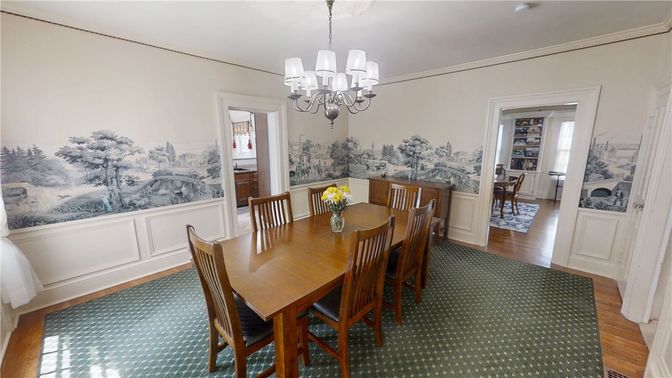 Chandelier, Dining room, Interior, Wood Texture Flooring