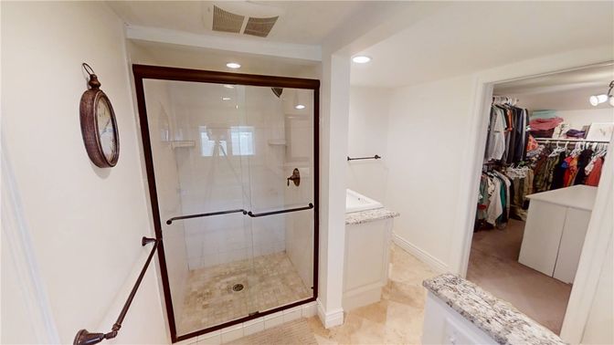 Bathroom, Glass Shower, Interior, Recessed Lighting, Walk-in Closets