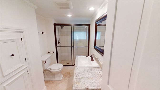 Bathroom, Glass Shower, Interior, Recessed Lighting