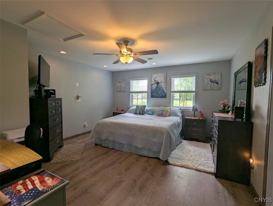 Bedroom, Interior, Recessed Lighting, Wood Texture Flooring