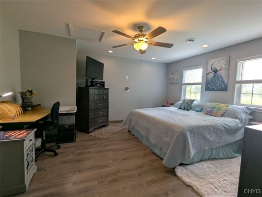 Bedroom, Home Office, Interior, Recessed Lighting, Wood Texture Flooring