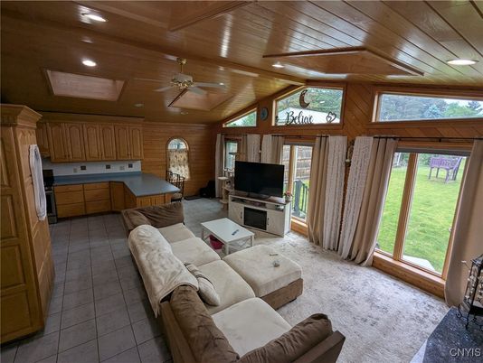 Interior, Kitchen, Living room, Recessed Lighting, Wooden Ceilings, Wooden Walls
