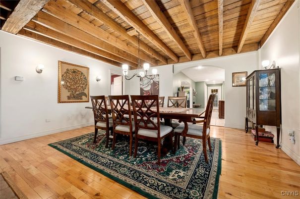 Chandelier, Dining room, Interior, Wooden Beams, Wooden Ceilings, Wood Texture Flooring
