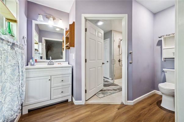 Bathroom, Interior, Recessed Lighting, Wood Texture Flooring