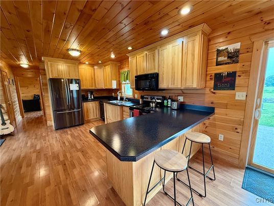 Interior, Kitchen, Recessed Lighting, Wooden Ceilings, Wood Texture Flooring, Wooden Walls