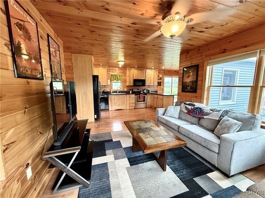 Interior, Kitchen, Living room, Stainless Steel Appliances, Wooden Ceilings, Wood Texture Flooring, Wooden Walls