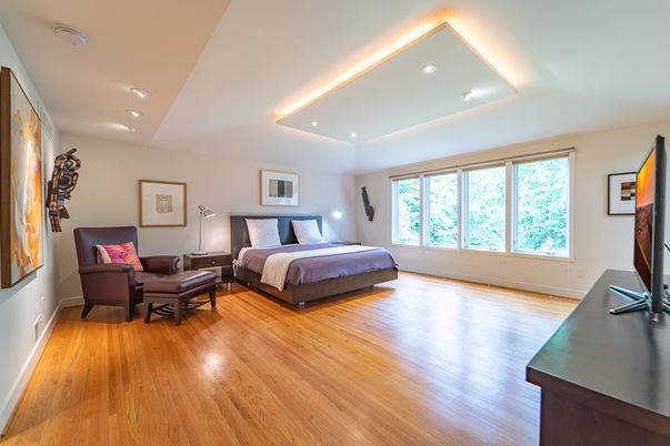 Bedroom, Interior, Recessed Lighting, Wood Texture Flooring