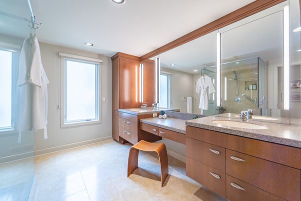 Bathroom, Dual Sink Vanities, Glass Shower, Interior, Recessed Lighting